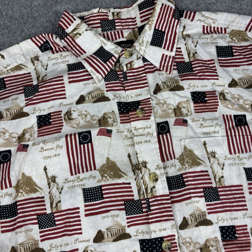 Cotton Traders Sport Shirt Mens Large Patriotic American Flag USA Button Down